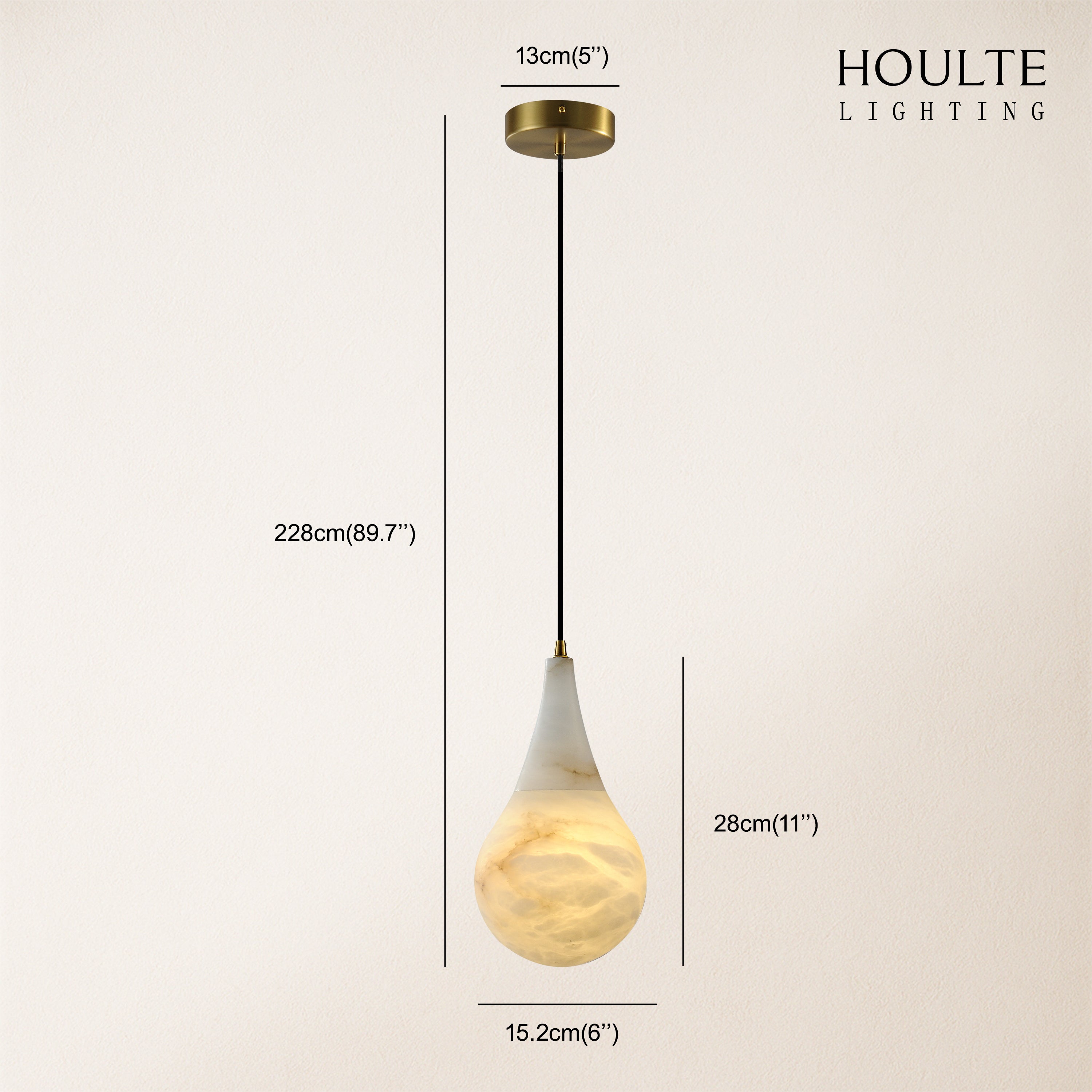 Ares Alabaster Modern Water-Drop Pendant 15cm