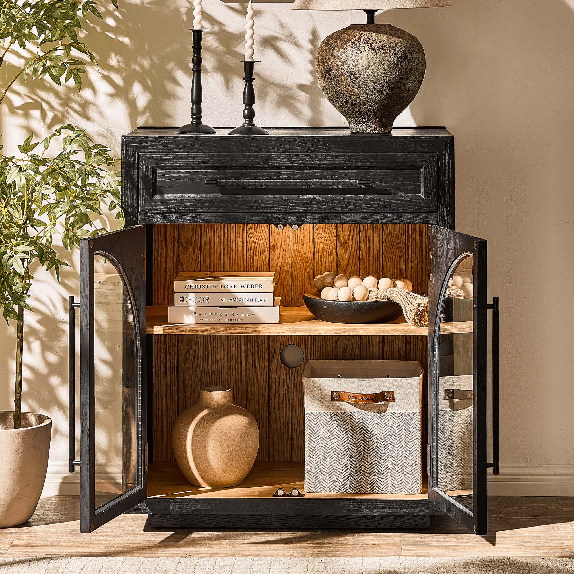 Alvar Arched 32" Oak Storage Cabinet with Drawers