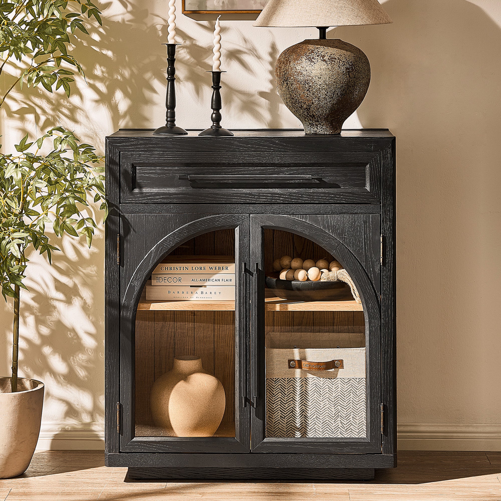 Alvar Arched 32" Oak Storage Cabinet with Drawers