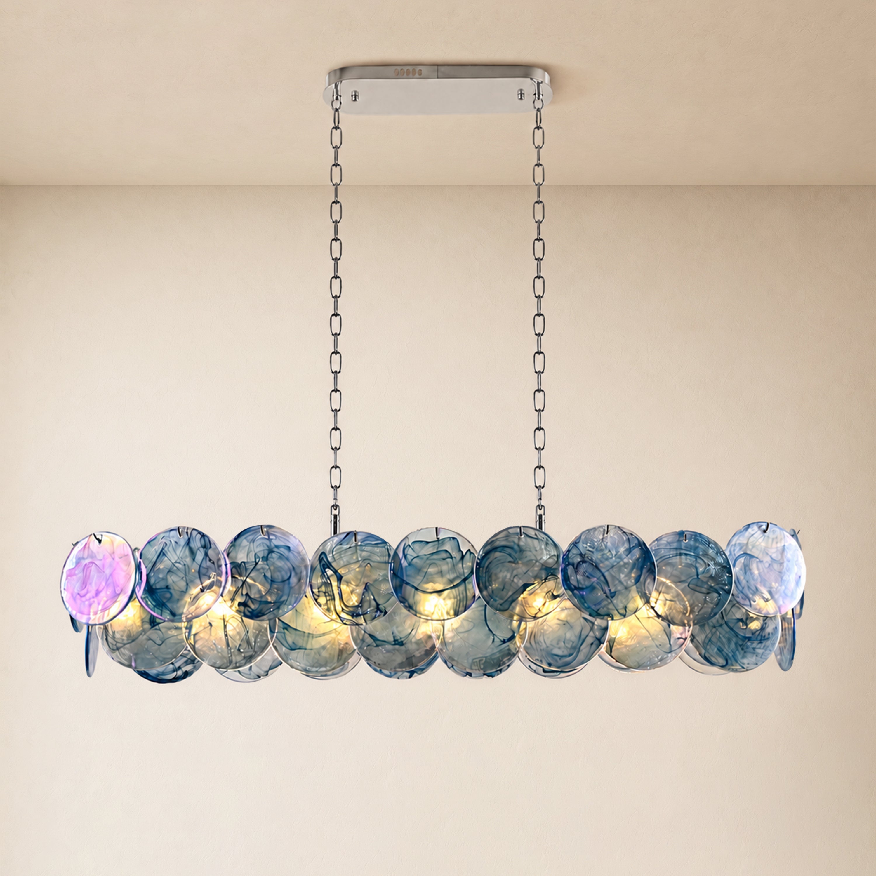 Auralis Blue Glass Disc Linear Chandelier 47.2"W