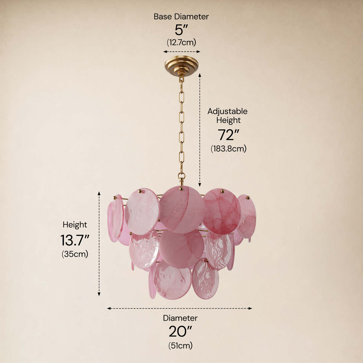 Auralis Pink Glass Disc Round Chandelier 20" 24" 31.5"D dimensions 1