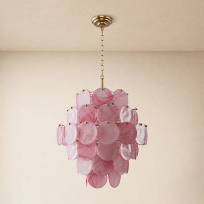 Auralis Pink Glass Disc Tiered Chandelier 18"D–30"D