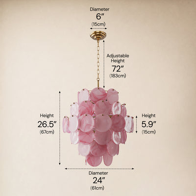 Auralis Pink Glass Disc Tiered Chandelier 18"D–30"D