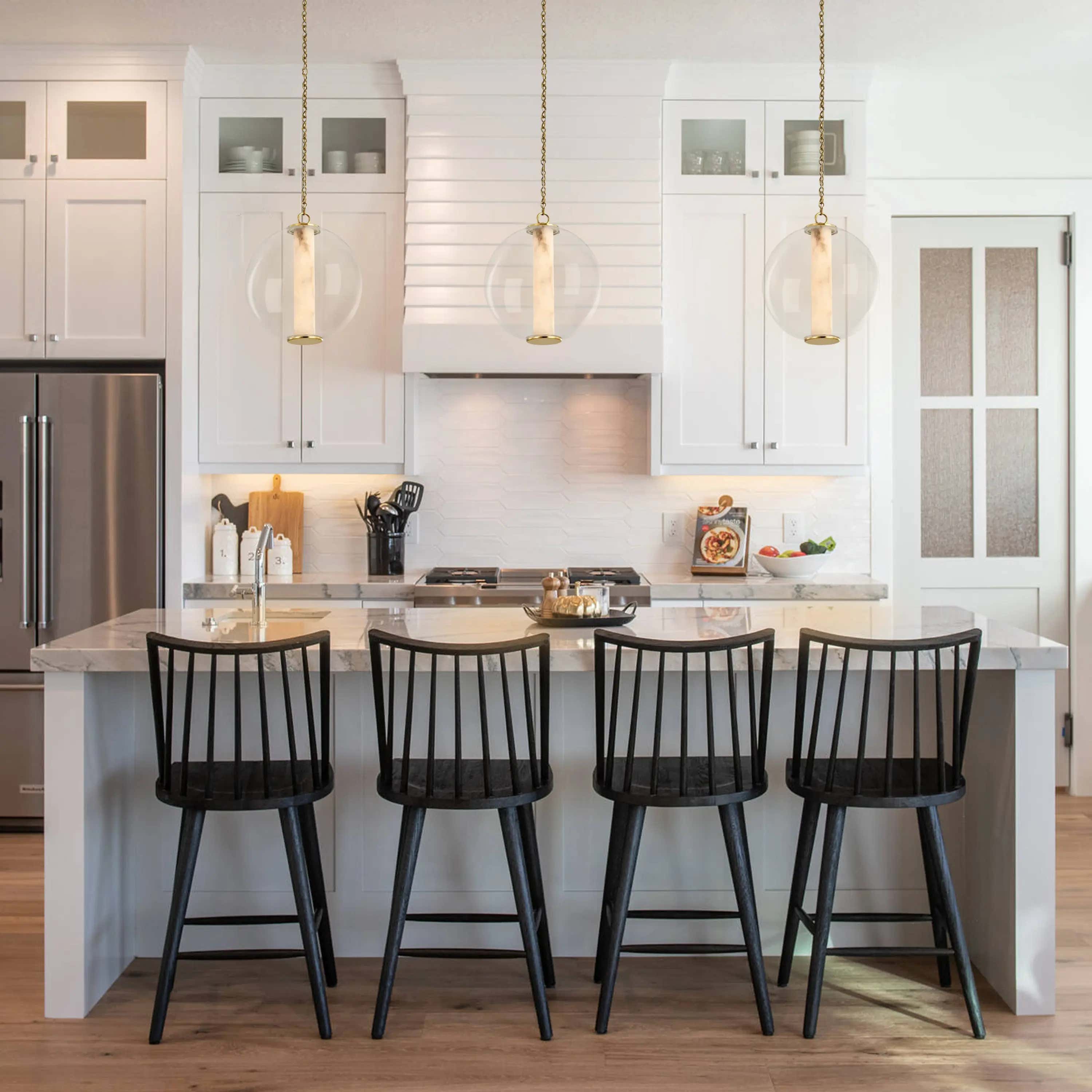 Auroba Alabaster Tube Glass Globe Pendant 14''D