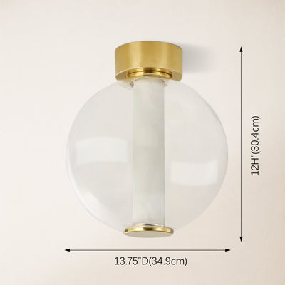 Auroba Alabaster Tube Glass Globe Ball Flush Mount 13''D