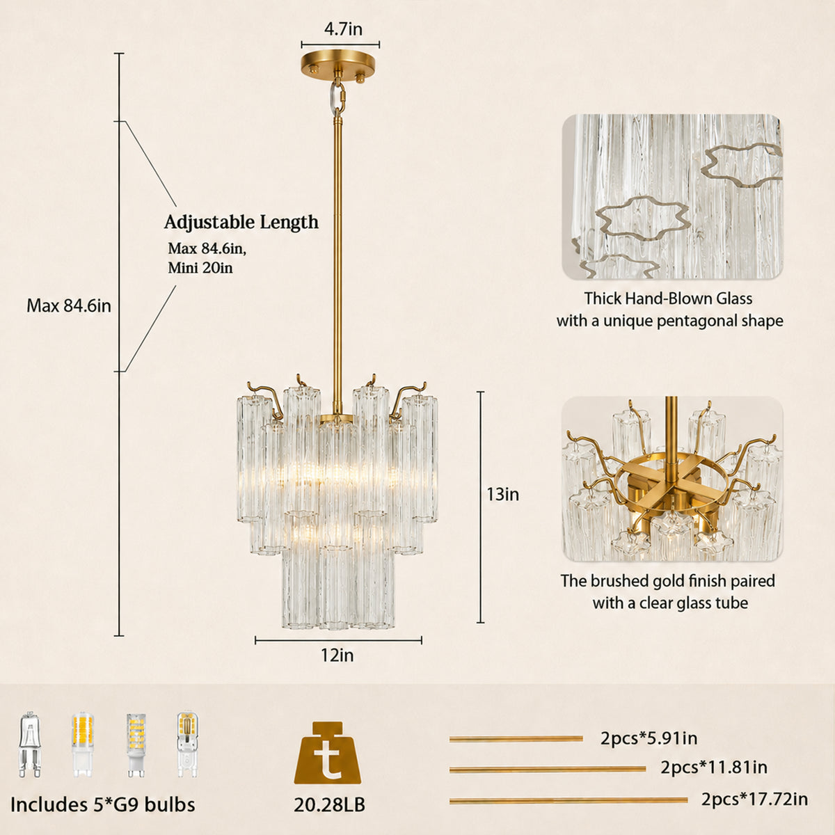 Dawel Glass Round Chandelier 12"D