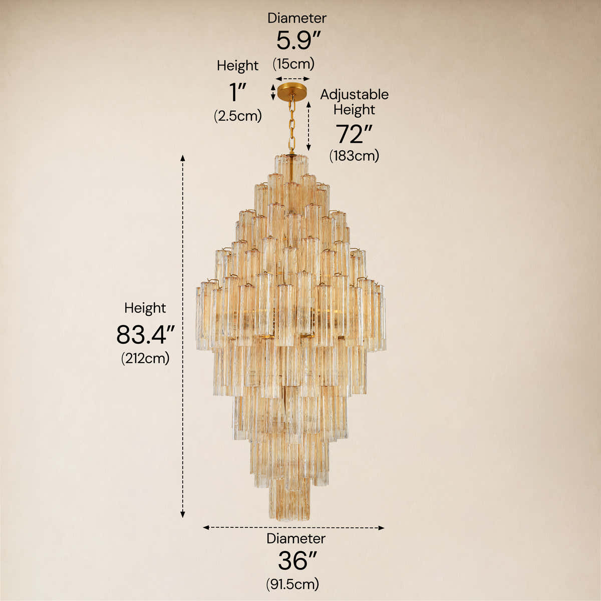 Lumeris Crystal Cascade Chandelier 36"D #Finish_Amber,Size_36" dimensions 2