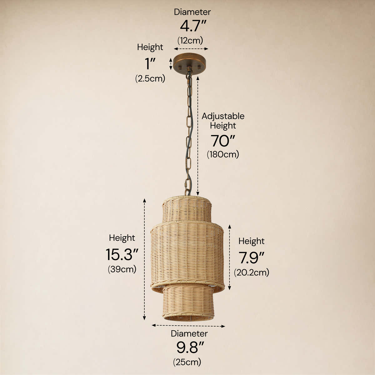 Cavana Rattan Tiered Pendant 10"D #Finish_White,Size_10" dimensions 2