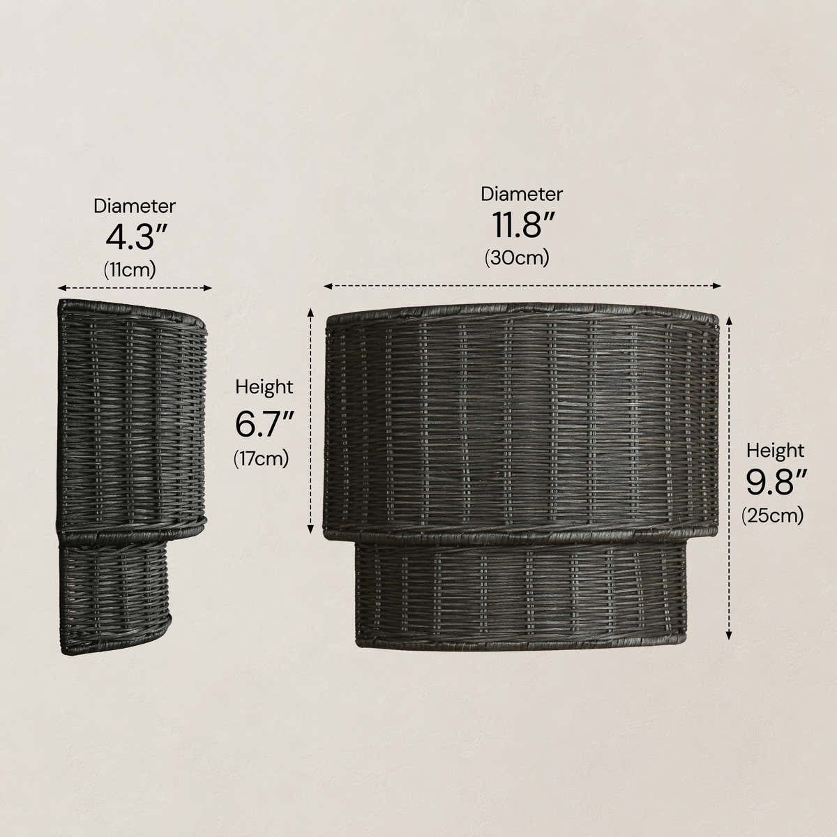 Cavana Rattan Tiered Wall Sconce 10"H #Finish_Black,Size_10" dimensions 2