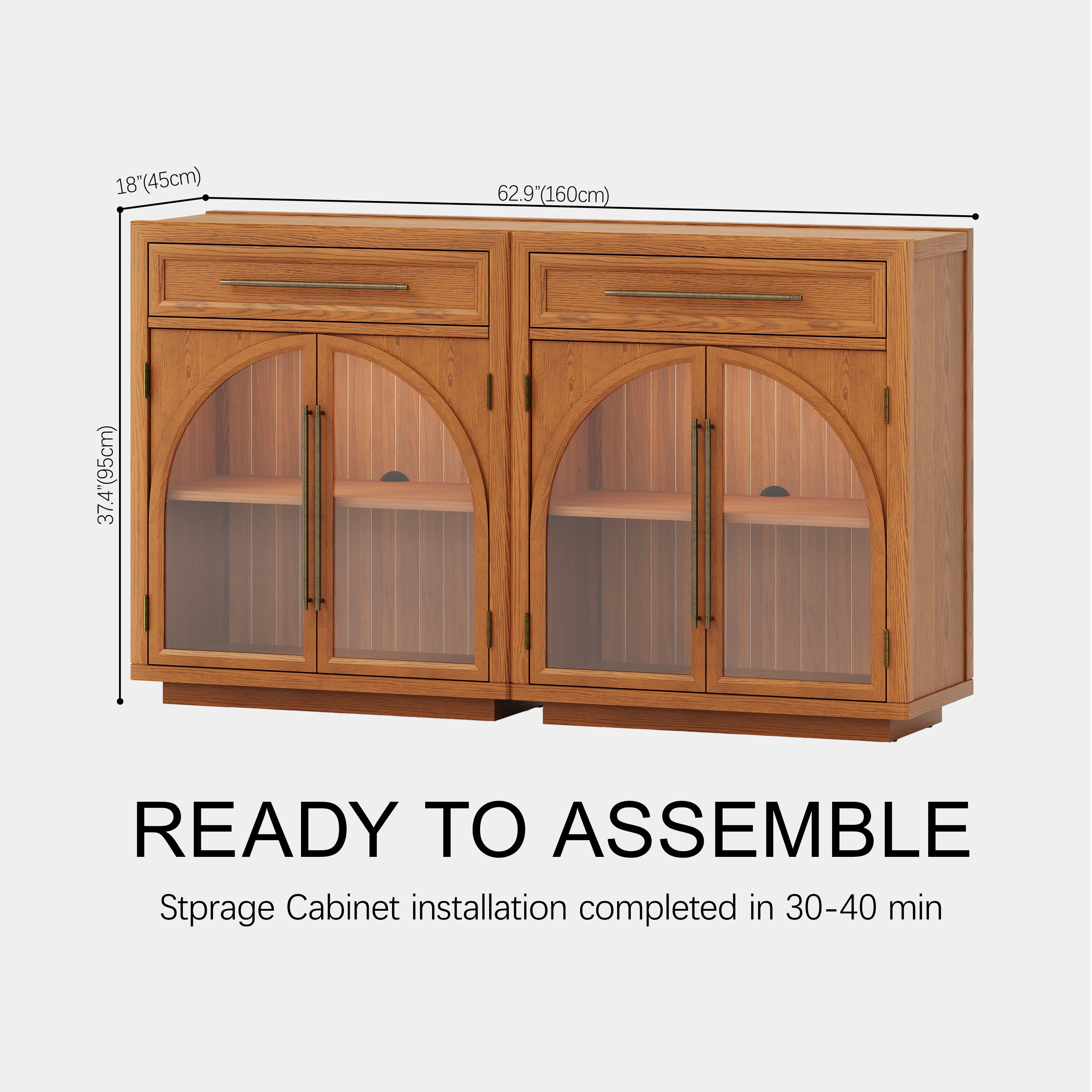 Alvar Arched 62.9" Oak Sideboard with Drawers(Set of 2)