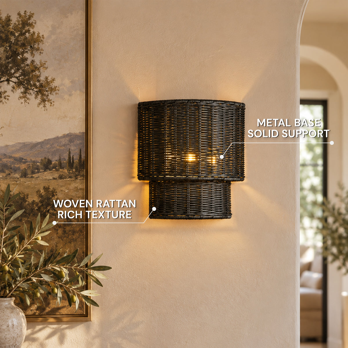 Cavana Rattan Tiered Wall Sconce 10"H