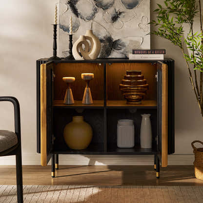 Ewan Oak Media Console and Cabinet Set