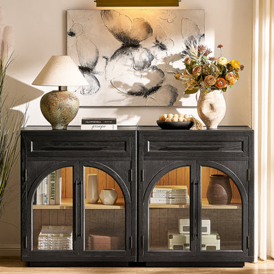 Alvar Arched 61" Oak Sideboard with Drawers(Set of 2)
