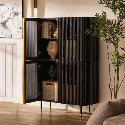 Ewan Oak Media Console and Cabinet Set
