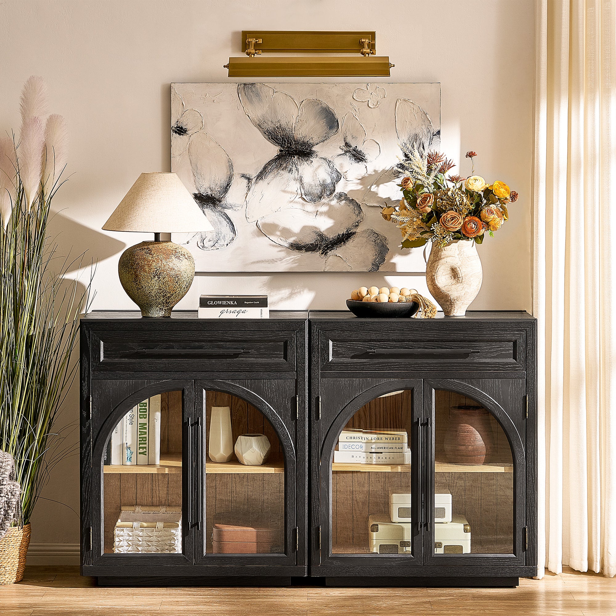 Alvar Arched 64" Oak Sideboard with Drawers(Set of 2)