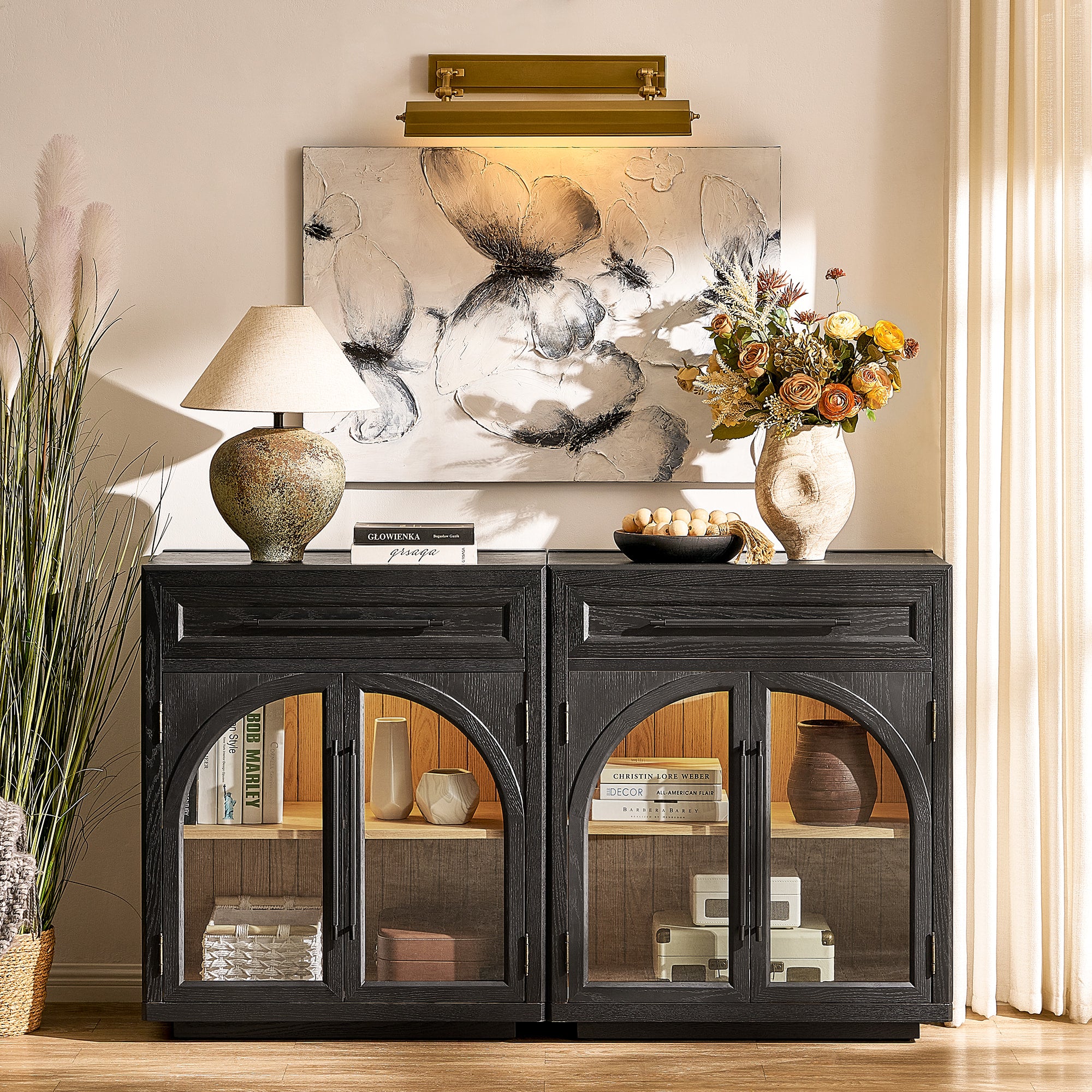 Alvar Arched 64" Oak Sideboard with Drawers(Set of 2)
