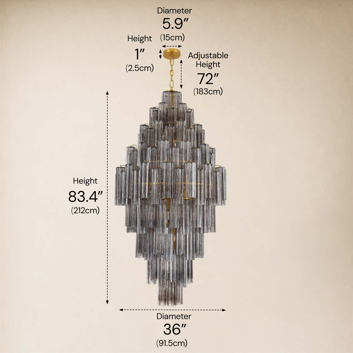 Lumeris Crystal Cascade Chandelier 36"D #Finish_Smoke-Gray,Size_36" dimensions 3