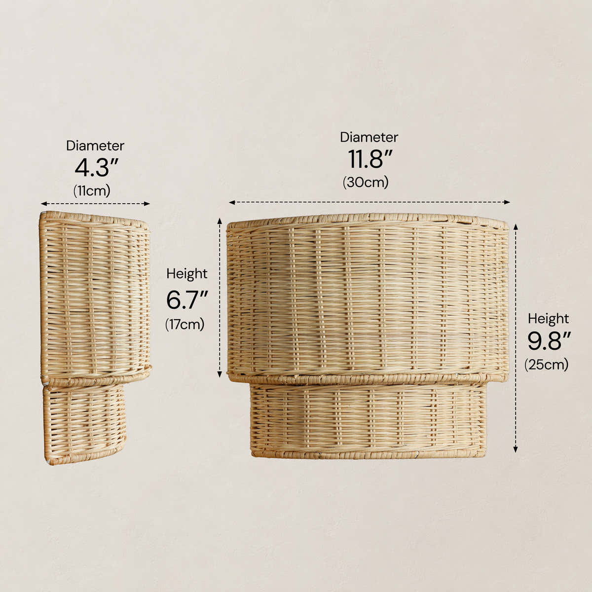 Cavana Rattan Tiered Wall Sconce 10"H #Finish_White,Size_10" dimensions 3
