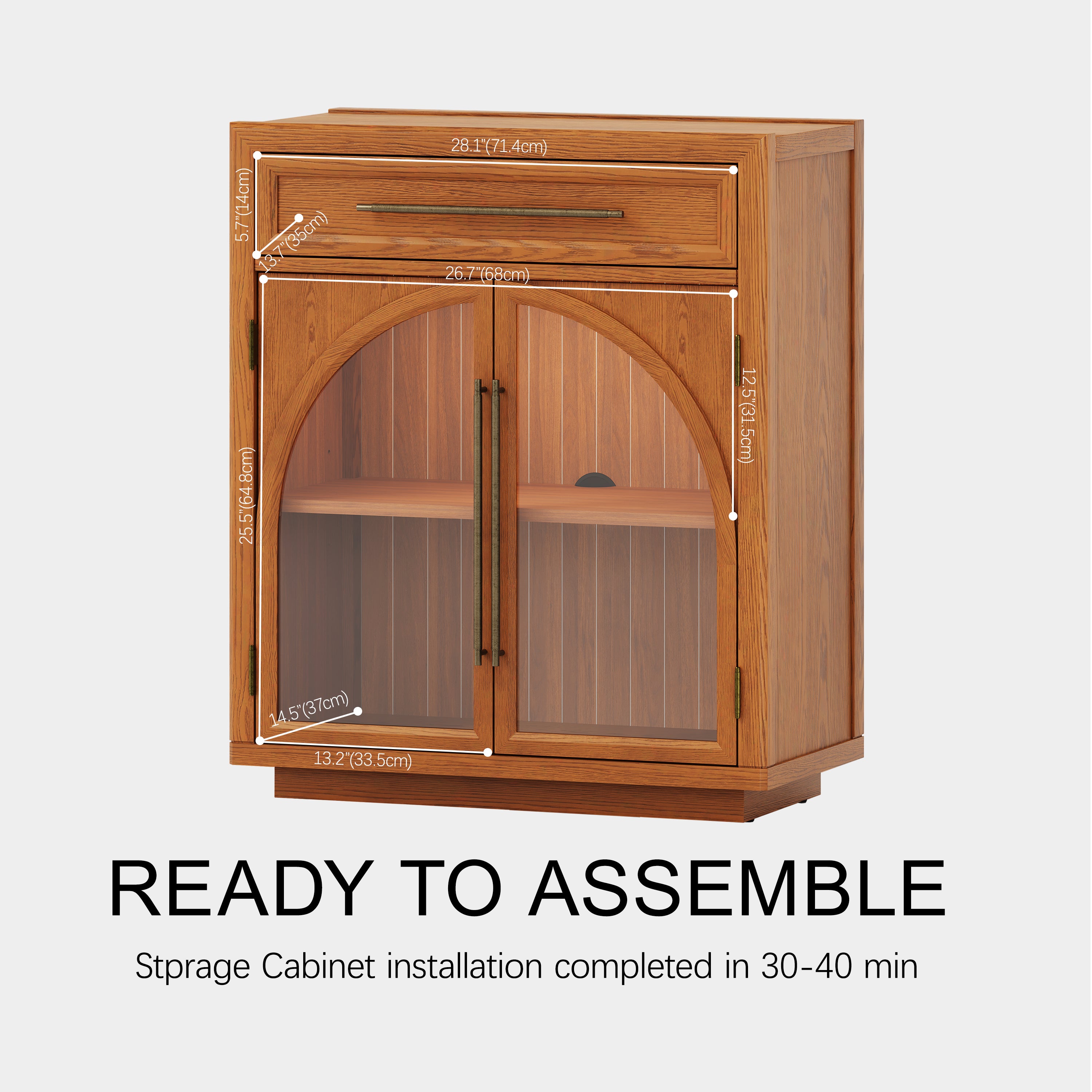 Alvar Arched 32" Oak Storage Cabinet with Drawers
