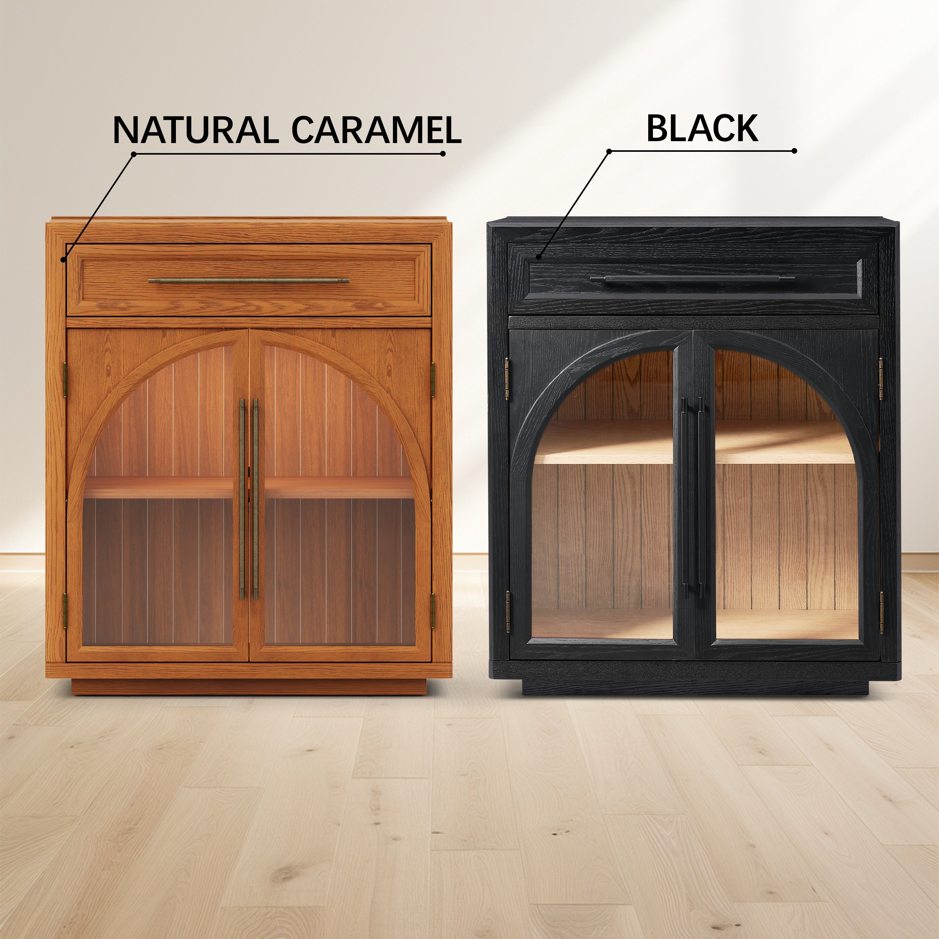 Alvar Arched 62.9" Oak Sideboard with Drawers(Set of 2)