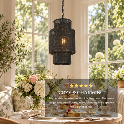Cavana Rattan Tiered Pendant 10"D