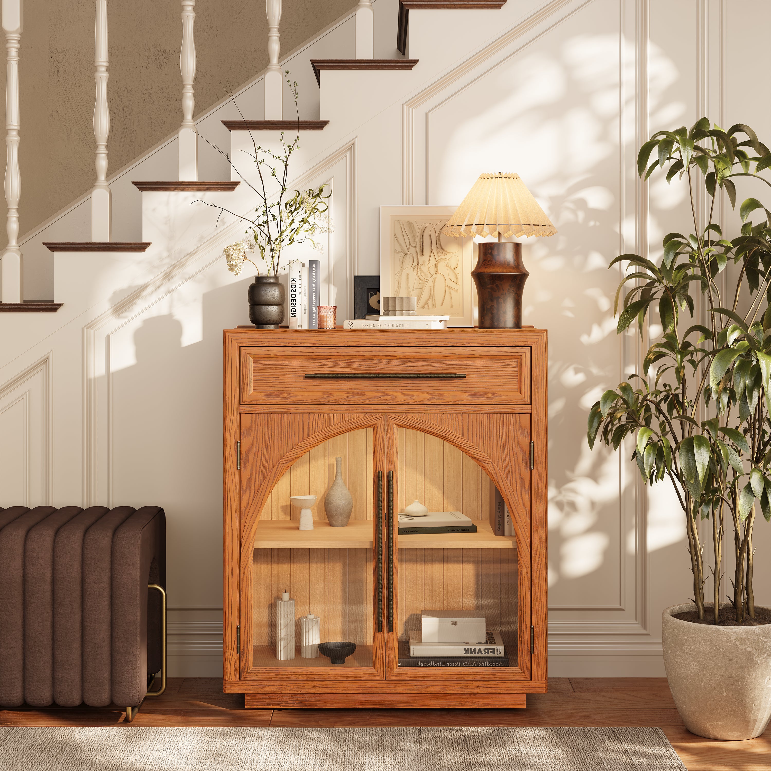 Alvar Arched 96" Oak Sideboard with Drawers(Set of 3)