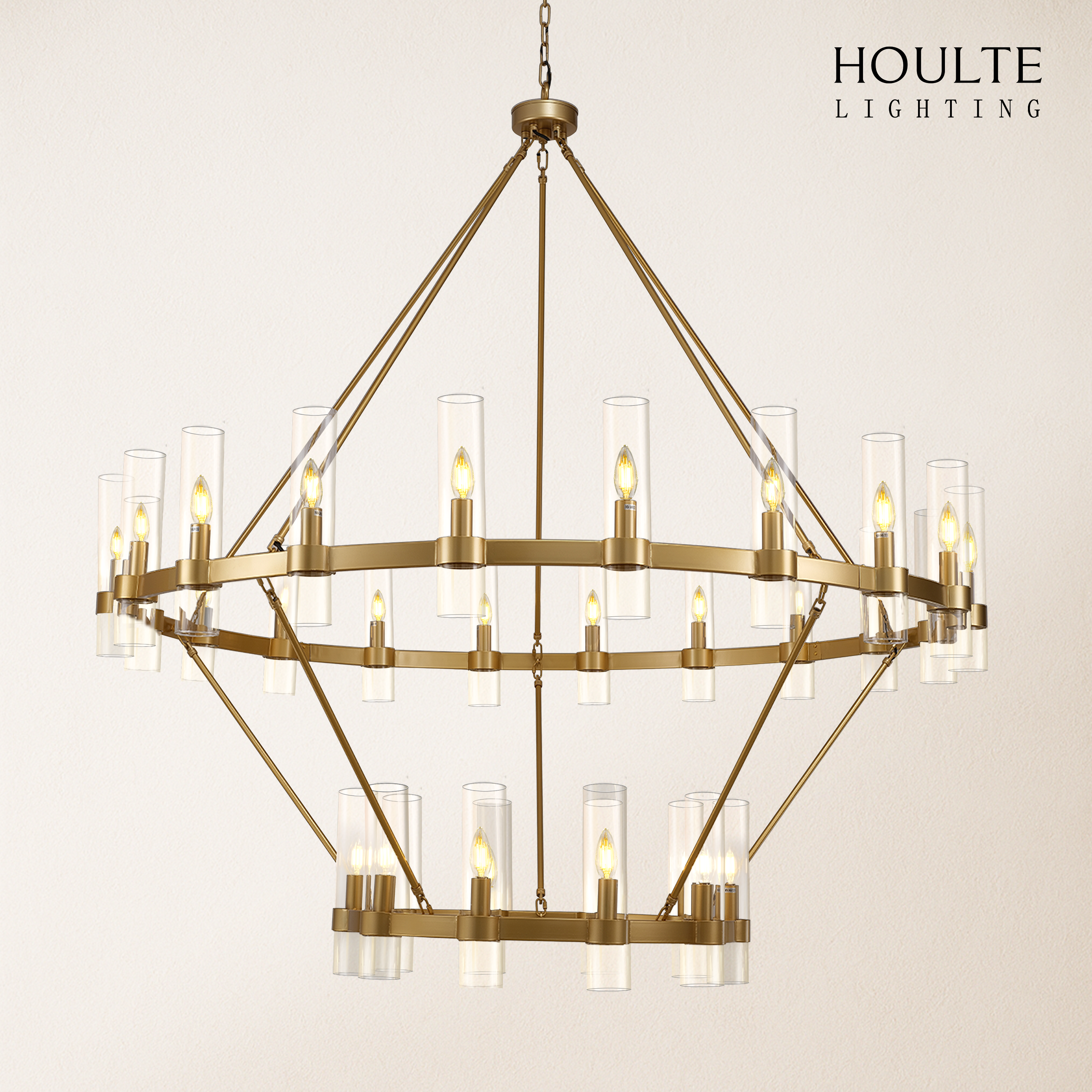 Cylora Glass Tube 2-Tier Round Chandelier 60"
