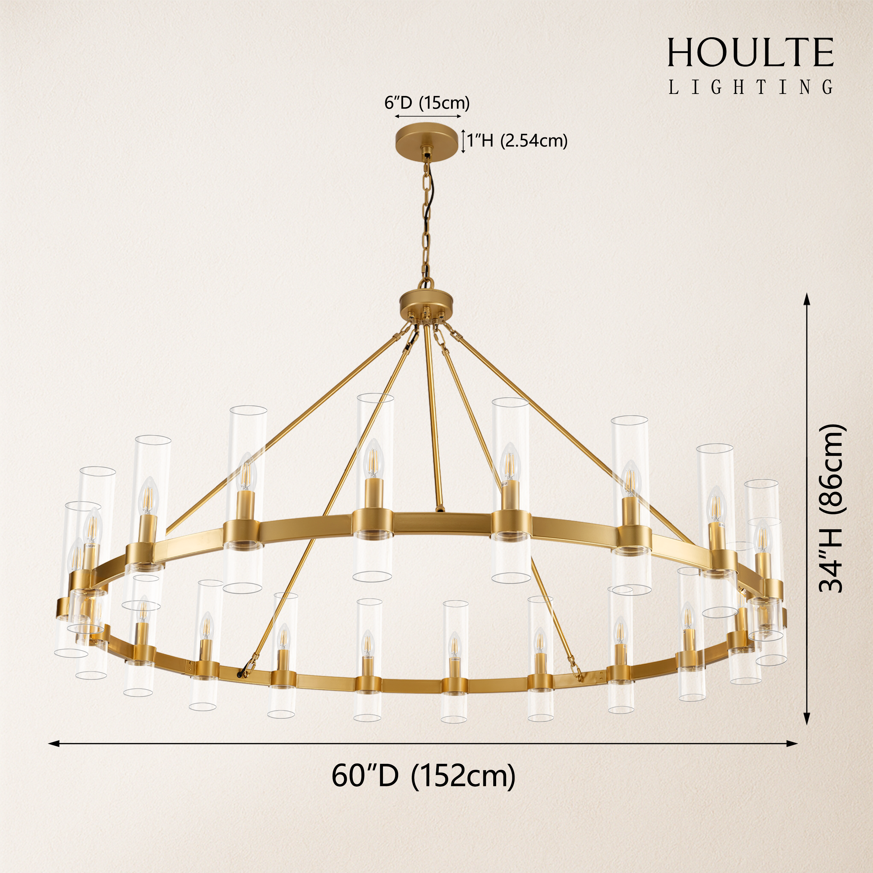 Cylora Glass Tube Round Chain Chandelier 60"