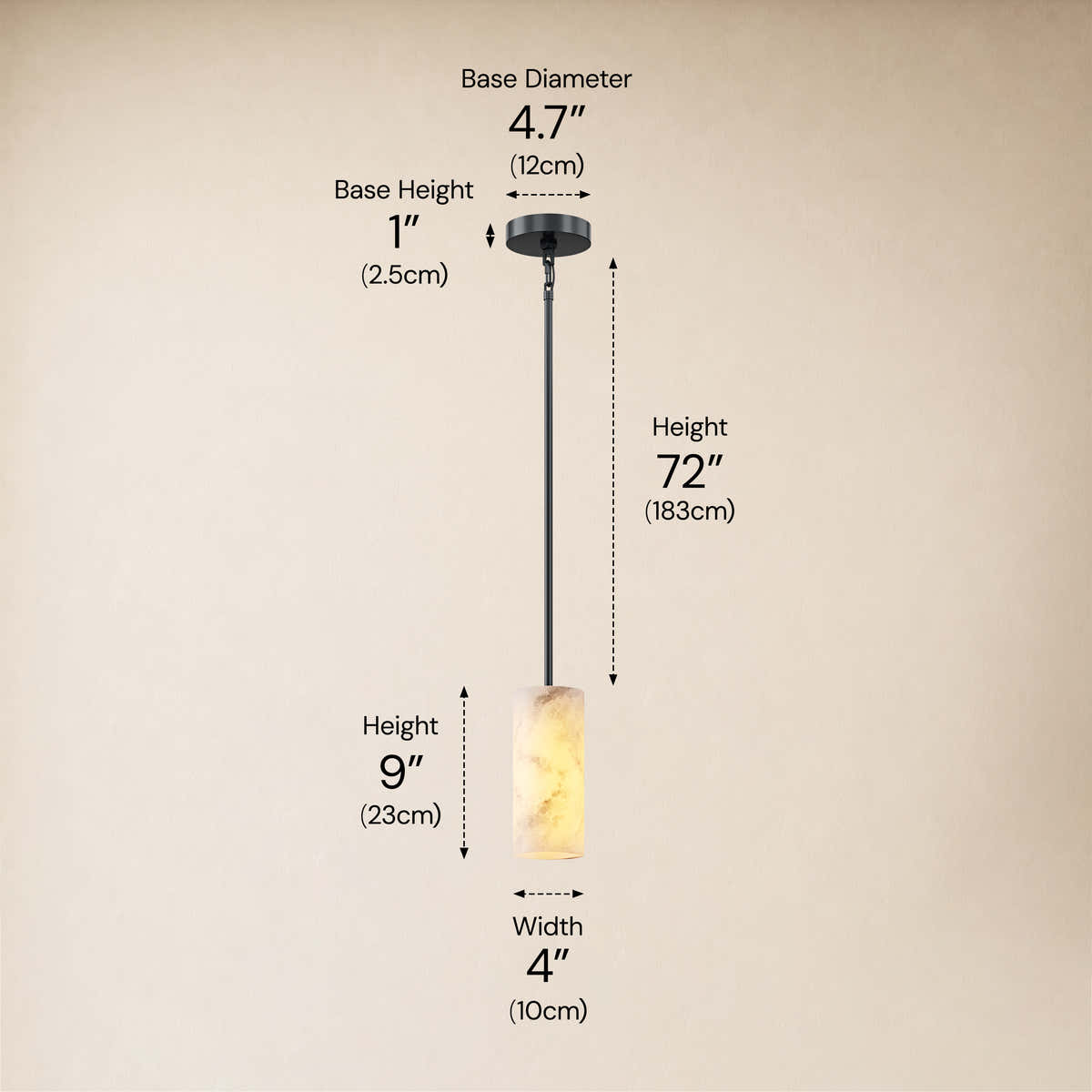 Calyndra Resin Cylinder Pendant 4"-7"W #Finish_Black,Size_7"W dimensions 1