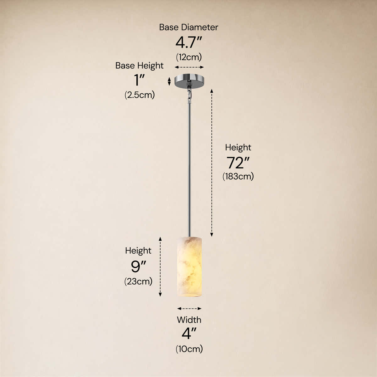 Calyndra Resin Cylinder Pendant 4"-7"W #Finish_Silver,Size_7"W dimensions 2