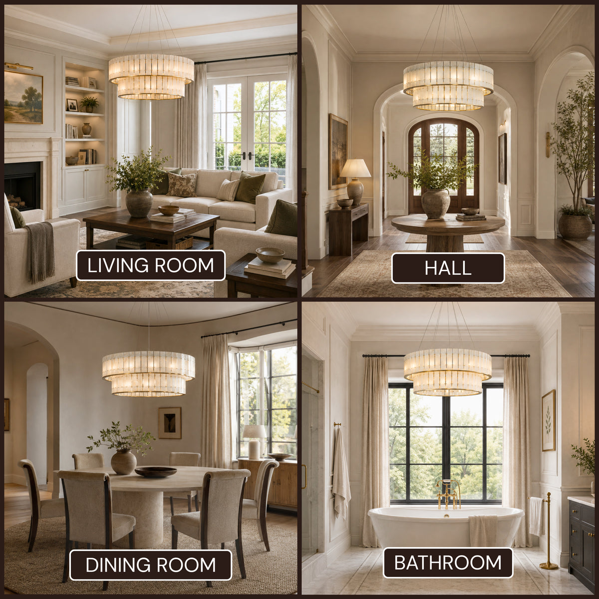Pietra Frost White Marble Tiered Drum Chandelier 33.4"D