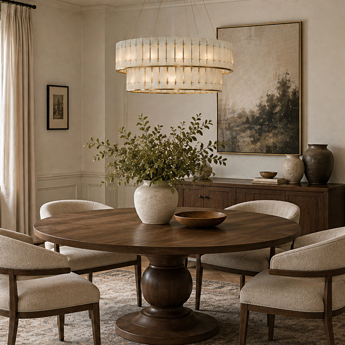 Pietra Frost White Marble Tiered Drum Chandelier 33.4"D