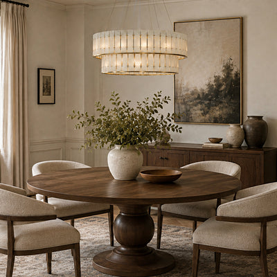 Pietra Frost White Marble Tiered Drum Chandelier 33.4"D