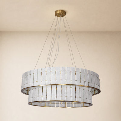 Pietra Frost White Marble Tiered Drum Chandelier 33.4"D