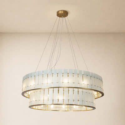 Pietra White Alabaster Tiered Drum Chandelier 33.4"D