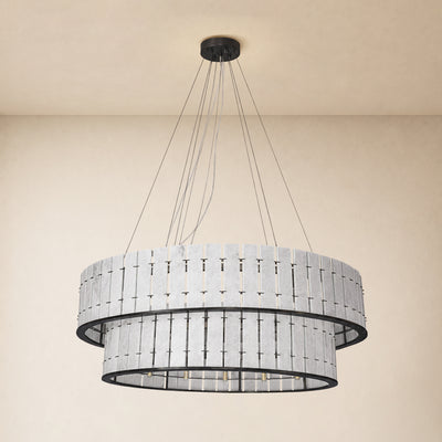 Pietra Frost White Marble Tiered Drum Chandelier 33.4"D