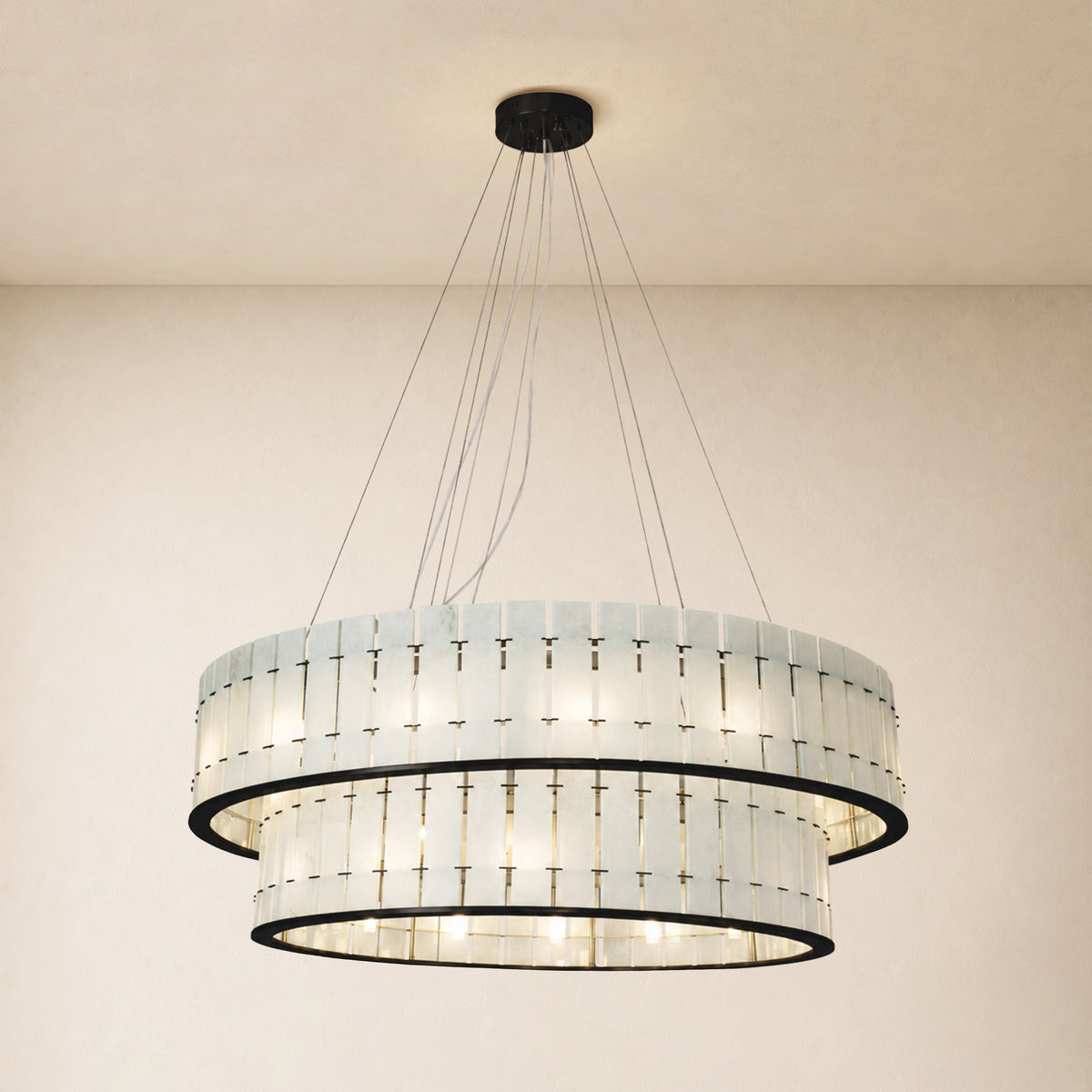 Pietra Frost White Marble Tiered Drum Chandelier 33.4"D