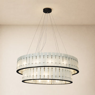 Pietra Frost White Marble Tiered Drum Chandelier 33.4"D