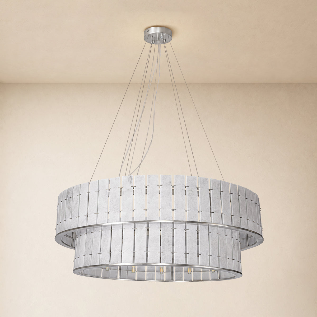 Pietra Frost White Marble Tiered Drum Chandelier 33.4"D
