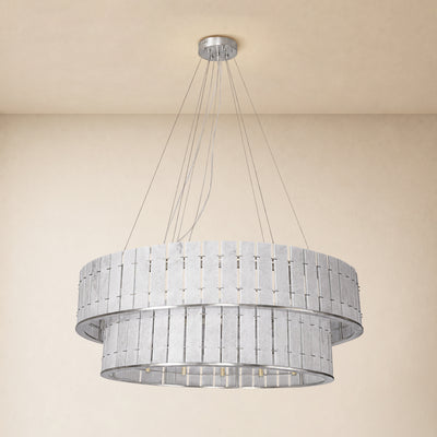 Pietra Frost White Marble Tiered Drum Chandelier 33.4"D