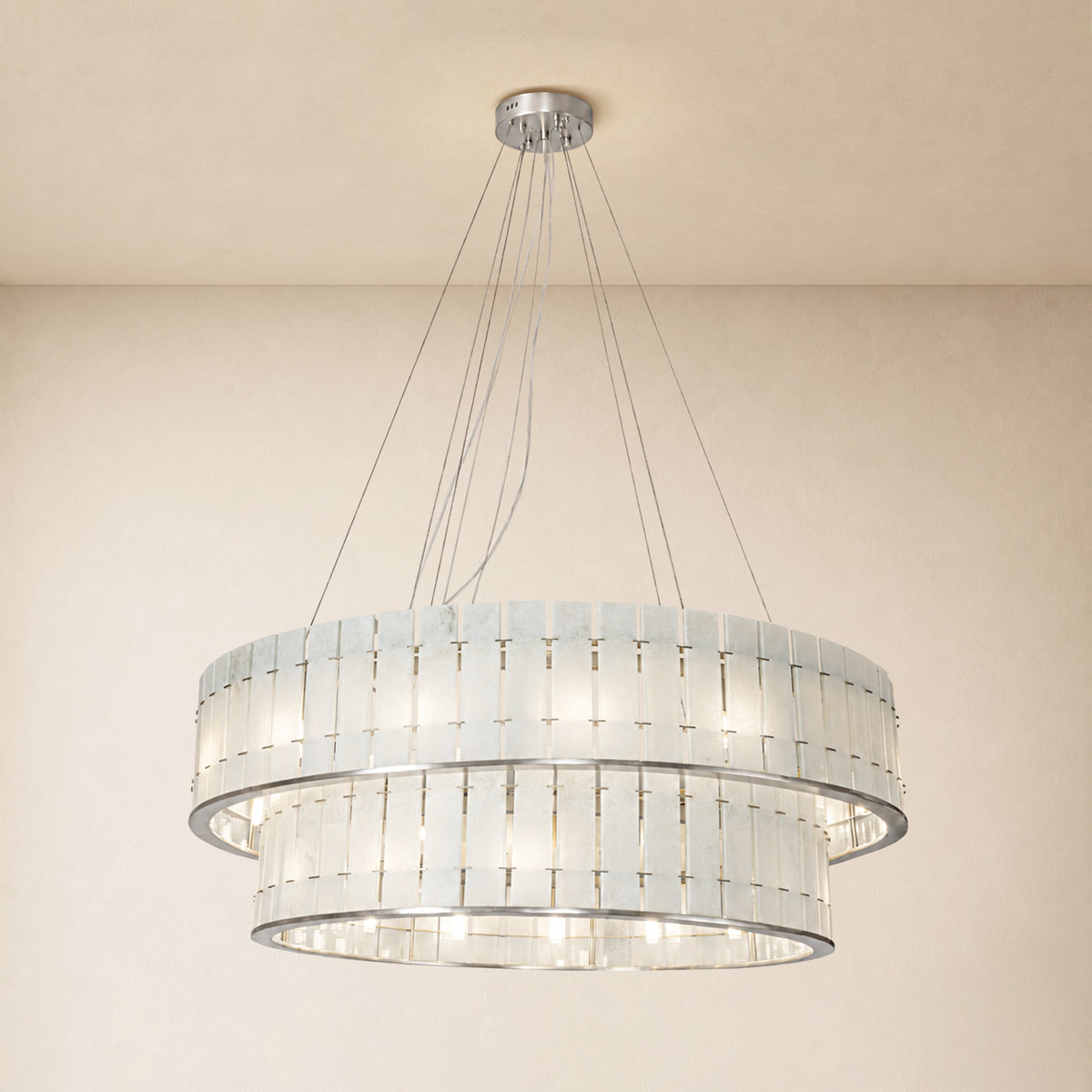 Pietra Frost White Marble Tiered Drum Chandelier 33.4"D