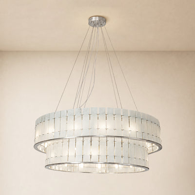Pietra Frost White Marble Tiered Drum Chandelier 33.4"D