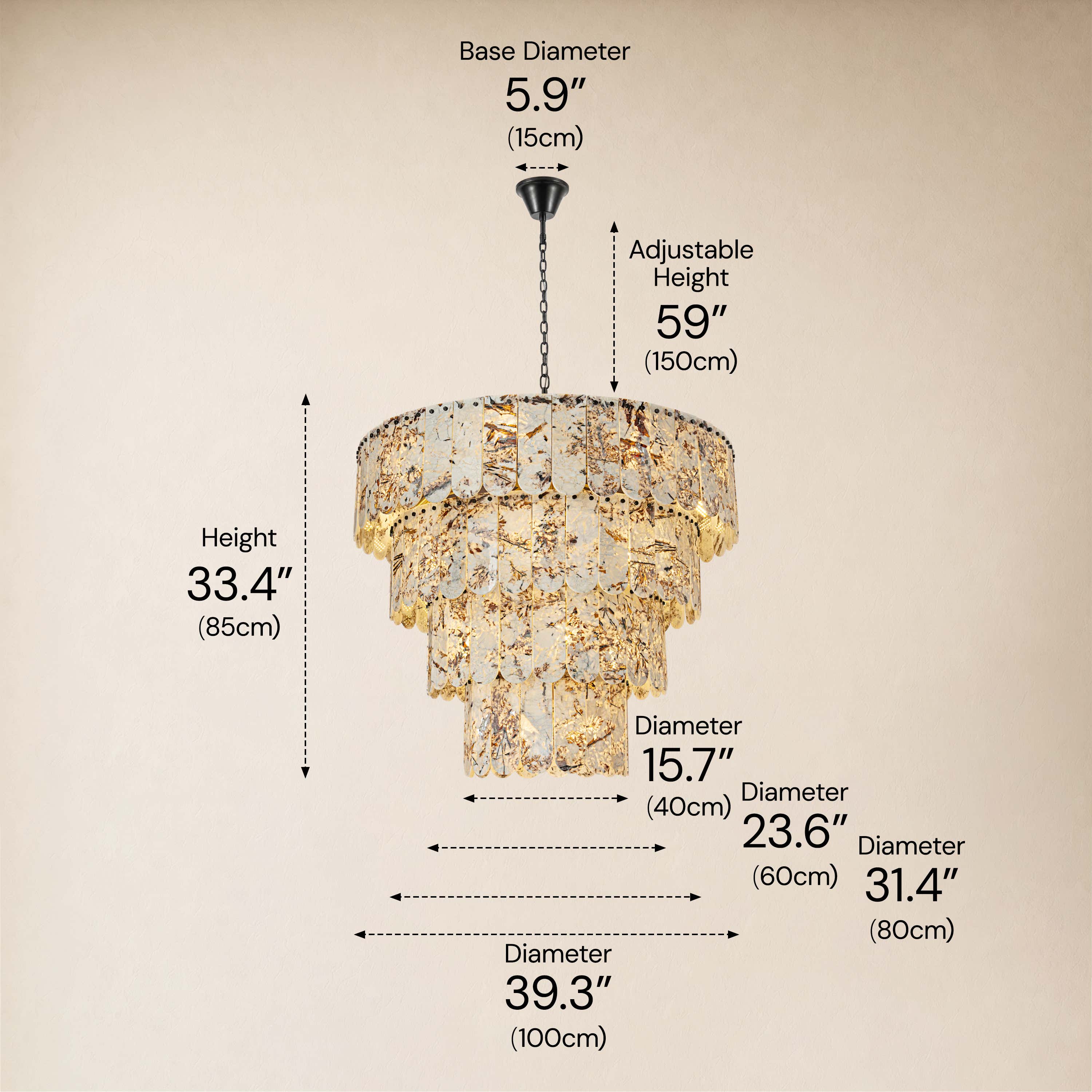 Pietra Quartzite Tiered Chandelier 39.3"D