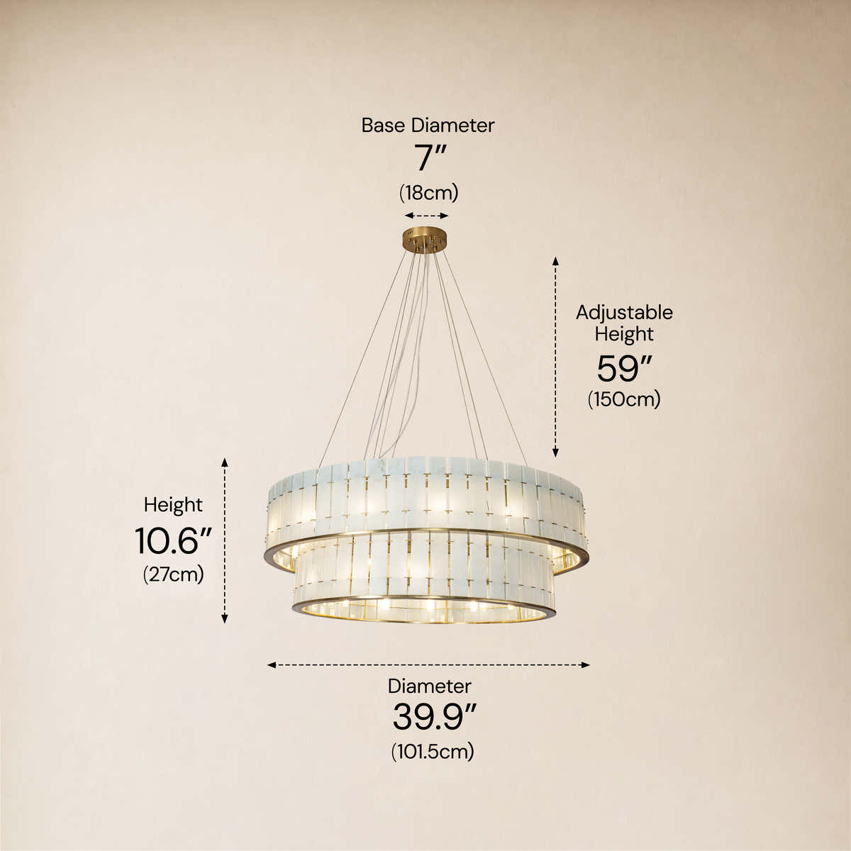 Pietra Frost White Marble Tiered Drum Chandelier 33.4"D dimensions 2