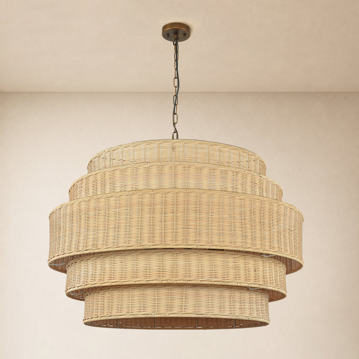 Cavana Rattan Tiered Round Chandelier 40.1"W #Finish_White,Size_40"