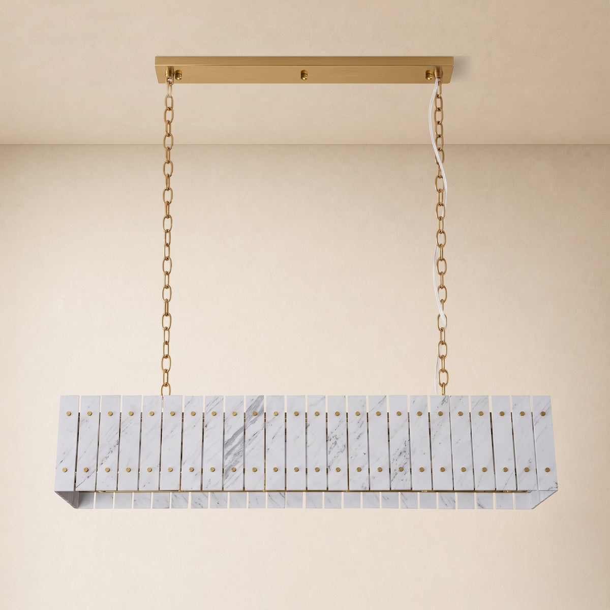 Pietra Porcelain White Marble Rectangular Chandelier 47.2"W