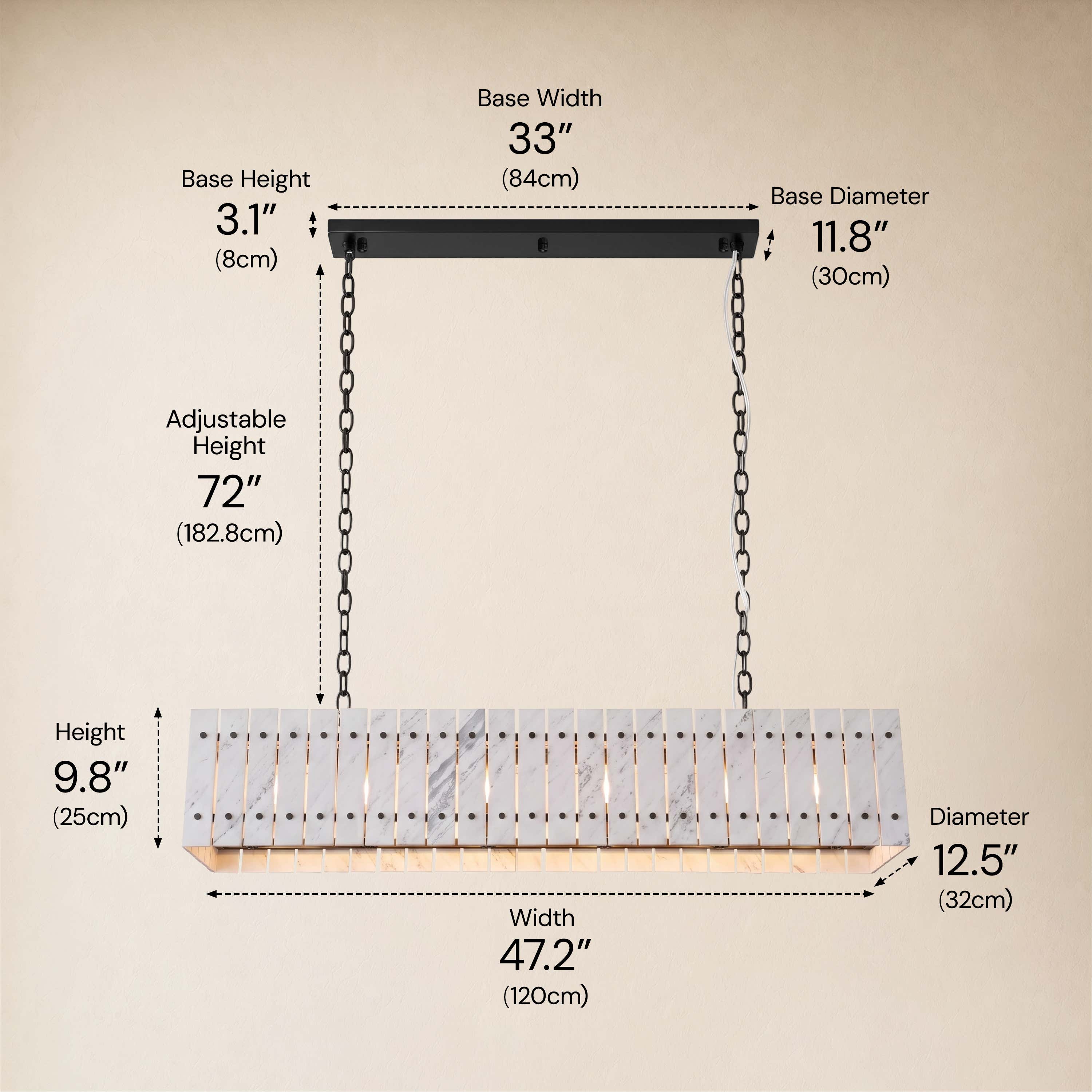 Pietra Marble Rectangular Chandelier 47.2"W