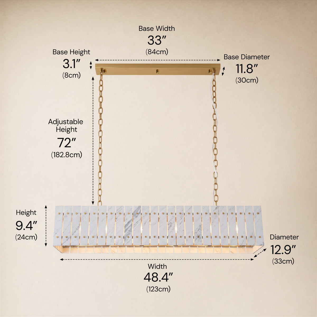 Pietra Porcelain White Marble Rectangular Chandelier 47.2"W