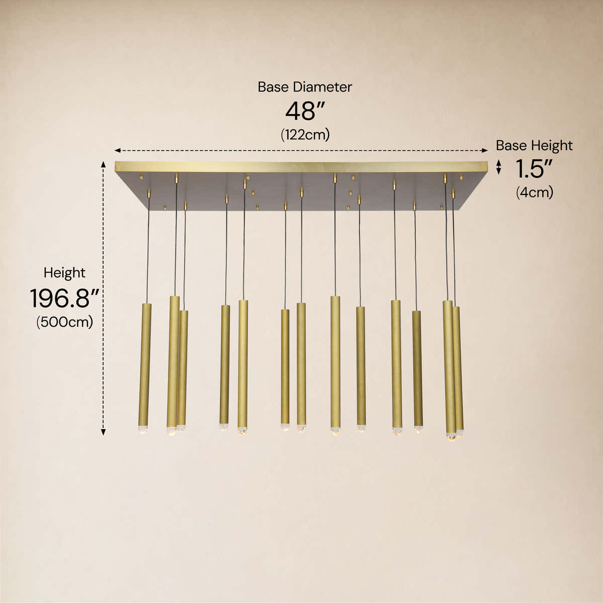 Lyrion Crystal Cylinder Linear Chandelier 48"W #Finish_Gold,Size_48"W dimensions 1