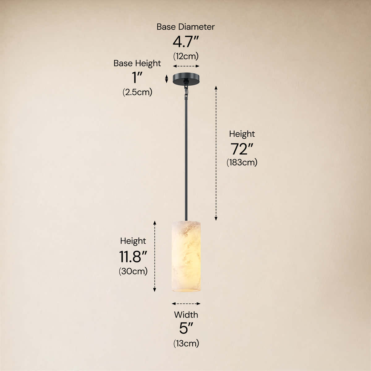 Calyndra Resin Cylinder Pendant 4"-7"W #Finish_Black,Size_5"W dimensions 5